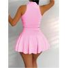 imageWomens 2 Piece Tennis Skirt Set Sleeveless Racerback Crop Tank Tops High Waisted Pleated Mini Skirt OutfitsPink