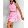 imageWomens 2 Piece Tennis Skirt Set Sleeveless Racerback Crop Tank Tops High Waisted Pleated Mini Skirt OutfitsPink