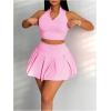 imageWomens 2 Piece Tennis Skirt Set Sleeveless Racerback Crop Tank Tops High Waisted Pleated Mini Skirt OutfitsPink