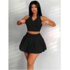 imageWomens 2 Piece Tennis Skirt Set Sleeveless Racerback Crop Tank Tops High Waisted Pleated Mini Skirt OutfitsPure Black