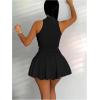 imageWomens 2 Piece Tennis Skirt Set Sleeveless Racerback Crop Tank Tops High Waisted Pleated Mini Skirt OutfitsPure Black