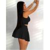imageWomens 2 Piece Tennis Skirt Set Sleeveless Racerback Crop Tank Tops High Waisted Pleated Mini Skirt OutfitsPure Black