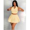 imageWomens 2 Piece Tennis Skirt Set Sleeveless Racerback Crop Tank Tops High Waisted Pleated Mini Skirt OutfitsPure Yellow