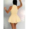 imageWomens 2 Piece Tennis Skirt Set Sleeveless Racerback Crop Tank Tops High Waisted Pleated Mini Skirt OutfitsPure Yellow
