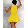 imageWomens 2 Piece Tennis Skirt Set Sleeveless Racerback Crop Tank Tops High Waisted Pleated Mini Skirt OutfitsSolid Yellow