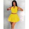 imageWomens 2 Piece Tennis Skirt Set Sleeveless Racerback Crop Tank Tops High Waisted Pleated Mini Skirt OutfitsSolid Yellow