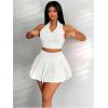 imageWomens 2 Piece Tennis Skirt Set Sleeveless Racerback Crop Tank Tops High Waisted Pleated Mini Skirt OutfitsWhite