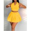 imageWomens 2 Piece Tennis Skirt Set Sleeveless Racerback Crop Tank Tops High Waisted Pleated Mini Skirt OutfitsYellow