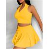 imageWomens 2 Piece Tennis Skirt Set Sleeveless Racerback Crop Tank Tops High Waisted Pleated Mini Skirt OutfitsYellow
