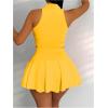 imageWomens 2 Piece Tennis Skirt Set Sleeveless Racerback Crop Tank Tops High Waisted Pleated Mini Skirt OutfitsYellow