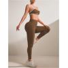 imageWomens 2 Piece Workout Tracksuits Set Crisscross Strappy Sports Bra and Tummy Control LeggingsBrown