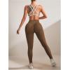 imageWomens 2 Piece Workout Tracksuits Set Crisscross Strappy Sports Bra and Tummy Control LeggingsBrown