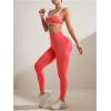 imageWomens 2 Piece Workout Tracksuits Set Crisscross Strappy Sports Bra and Tummy Control LeggingsCoral Pink