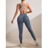 imageWomens 2 Piece Workout Tracksuits Set Crisscross Strappy Sports Bra and Tummy Control LeggingsDark Grey