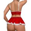 imageWomens 3 Piece Lingerie Set Floral Lace Bow Garter Babydoll Lingerie Skirt SetRed
