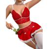 imageWomens 3 Piece Lingerie Set Floral Lace Bow Garter Babydoll Lingerie Skirt SetRed