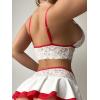 imageWomens 3 Piece Lingerie Set Floral Lace Bow Garter Babydoll Lingerie Skirt SetRed and White