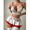 imageWomens 3 Piece Lingerie Set Floral Lace Bow Garter Babydoll Lingerie Skirt SetRed and White