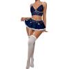 imageWomens 3 Piece Lingerie Set Floral Lace Bow Garter Babydoll Lingerie Skirt SetRoyal Blue