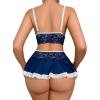 imageWomens 3 Piece Lingerie Set Floral Lace Bow Garter Babydoll Lingerie Skirt SetRoyal Blue