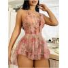 imageWomens Babydoll Lingerie Floral Mesh Frill Ruffle Babydoll Lingerie Dress Chemise NightgownPink