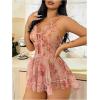 imageWomens Babydoll Lingerie Floral Mesh Frill Ruffle Babydoll Lingerie Dress Chemise NightgownPink