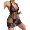 imageWomens Babydoll Lingerie for Women Halter Mesh Thong Lace Chemise Nightgowns Teddy Nighty SleepwearBlack