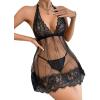 imageWomens Babydoll Lingerie for Women Halter Mesh Thong Lace Chemise Nightgowns Teddy Nighty SleepwearBlack