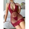 imageWomens Babydoll Lingerie for Women Halter Mesh Thong Lace Chemise Nightgowns Teddy Nighty SleepwearBurgundy