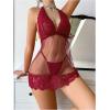 imageWomens Babydoll Lingerie for Women Halter Mesh Thong Lace Chemise Nightgowns Teddy Nighty SleepwearBurgundy