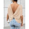 imageWomens Backless Twist Knot T Shirt Oversized Solid Short Sleeve Tees Open Back Asymmetrical Hem Casual TopsApricot
