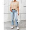 imageWomens Backless Twist Knot T Shirt Oversized Solid Short Sleeve Tees Open Back Asymmetrical Hem Casual TopsApricot