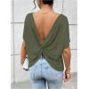 imageWomens Backless Twist Knot T Shirt Oversized Solid Short Sleeve Tees Open Back Asymmetrical Hem Casual TopsArmy Green