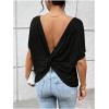 imageWomens Backless Twist Knot T Shirt Oversized Solid Short Sleeve Tees Open Back Asymmetrical Hem Casual TopsBlack