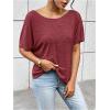 imageWomens Backless Twist Knot T Shirt Oversized Solid Short Sleeve Tees Open Back Asymmetrical Hem Casual TopsBurgundy