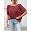 imageWomens Backless Twist Knot T Shirt Oversized Solid Short Sleeve Tees Open Back Asymmetrical Hem Casual TopsBurgundy