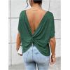 imageWomens Backless Twist Knot T Shirt Oversized Solid Short Sleeve Tees Open Back Asymmetrical Hem Casual TopsDark Green