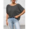 imageWomens Backless Twist Knot T Shirt Oversized Solid Short Sleeve Tees Open Back Asymmetrical Hem Casual TopsDark Grey