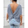 imageWomens Backless Twist Knot T Shirt Oversized Solid Short Sleeve Tees Open Back Asymmetrical Hem Casual TopsDusty Blue