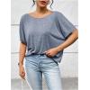 imageWomens Backless Twist Knot T Shirt Oversized Solid Short Sleeve Tees Open Back Asymmetrical Hem Casual TopsDusty Blue