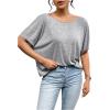 imageWomens Backless Twist Knot T Shirt Oversized Solid Short Sleeve Tees Open Back Asymmetrical Hem Casual TopsGrey