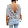 imageWomens Backless Twist Knot T Shirt Oversized Solid Short Sleeve Tees Open Back Asymmetrical Hem Casual TopsGrey