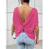 imageWomens Backless Twist Knot T Shirt Oversized Solid Short Sleeve Tees Open Back Asymmetrical Hem Casual TopsHot Pink