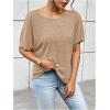 imageWomens Backless Twist Knot T Shirt Oversized Solid Short Sleeve Tees Open Back Asymmetrical Hem Casual TopsKhaki