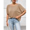 imageWomens Backless Twist Knot T Shirt Oversized Solid Short Sleeve Tees Open Back Asymmetrical Hem Casual TopsKhaki