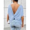 imageWomens Backless Twist Knot T Shirt Oversized Solid Short Sleeve Tees Open Back Asymmetrical Hem Casual TopsLight Blue
