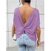 imageWomens Backless Twist Knot T Shirt Oversized Solid Short Sleeve Tees Open Back Asymmetrical Hem Casual TopsMauve Purple