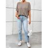 imageWomens Backless Twist Knot T Shirt Oversized Solid Short Sleeve Tees Open Back Asymmetrical Hem Casual TopsMocha Brown