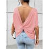 imageWomens Backless Twist Knot T Shirt Oversized Solid Short Sleeve Tees Open Back Asymmetrical Hem Casual TopsPink