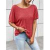 imageWomens Backless Twist Knot T Shirt Oversized Solid Short Sleeve Tees Open Back Asymmetrical Hem Casual TopsRed